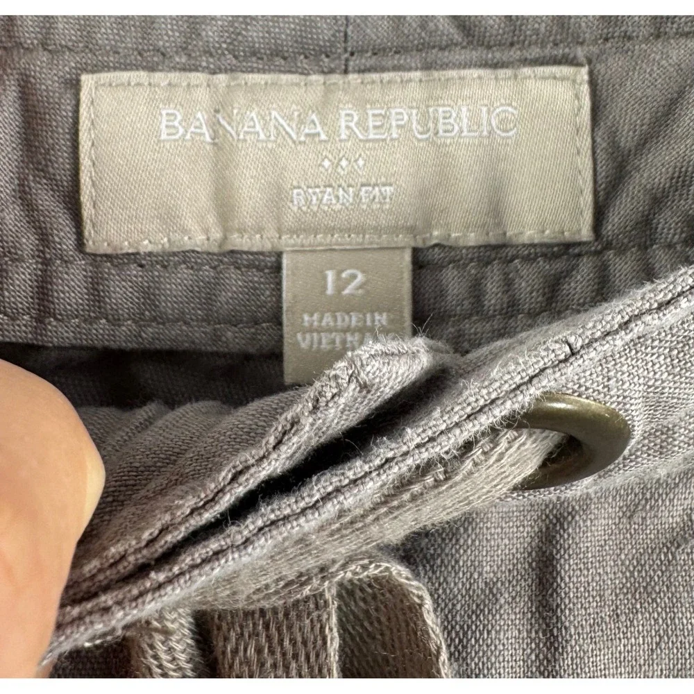 Banana Republic Ryan Fit Pants sz 12 Linen Wide Leg Drawstring coastal 90s